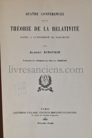 Photo EINSTEIN, Albert || SOLOVINE, Maurice.&nbsp;