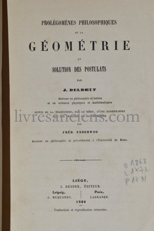 Photo DELBOEUF, Joseph Rémi François.&nbsp;