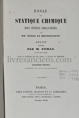 Photo DUMAS, Jean-Baptiste André || BOUSSINGAULT, Jean-Baptiste.&nbsp;