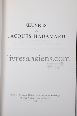 Photo HADAMARD, Jacques.&nbsp;