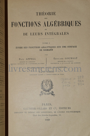 Photo APPELL, Paul || GOURSAT, Edouard.&nbsp;