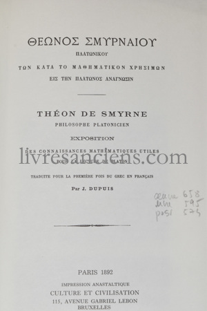 Photo THÉON DE SMYRNE.&nbsp;