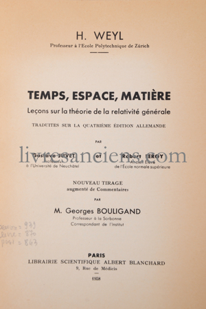 Photo WEYL, Hermann.&nbsp;