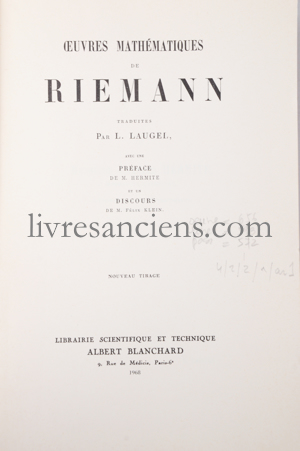Photo RIEMANN, Bernhard.&nbsp;